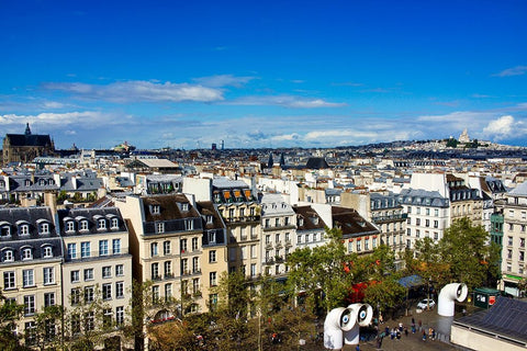 France-Paris Houses facing Beaubourg-Centre Pompidou square-Eiffel tower on the far left Black Ornate Wood Framed Art Print with Double Matting by Molinari, Michele