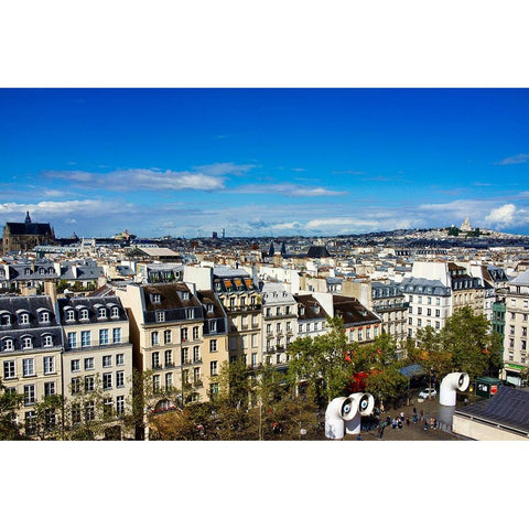 France-Paris Houses facing Beaubourg-Centre Pompidou square-Eiffel tower on the far left White Modern Wood Framed Art Print by Molinari, Michele