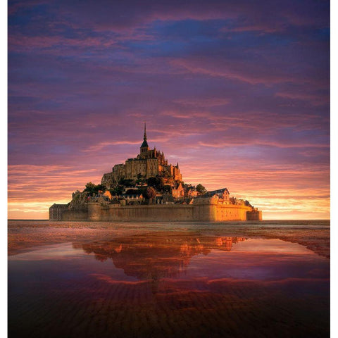 Mont Saint-Michel on the Normandy coast of France Gold Ornate Wood Framed Art Print with Double Matting by Steve Mohlenkamp