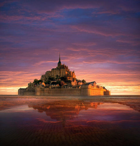 Mont Saint-Michel on the Normandy coast of France Black Ornate Wood Framed Art Print with Double Matting by Steve Mohlenkamp
