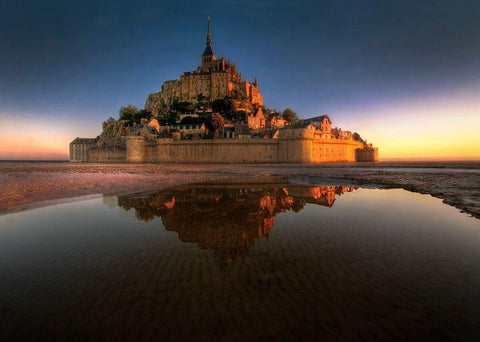 Mont Saint-Michel on the Normandy coast of France Black Ornate Wood Framed Art Print with Double Matting by Steve Mohlenkamp