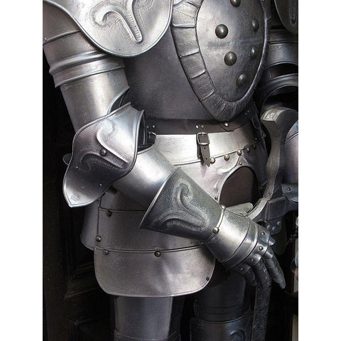 Shining armor in Mont Saint-Michel on the Normandy coast of France White Modern Wood Framed Art Print by Steve Mohlenkamp