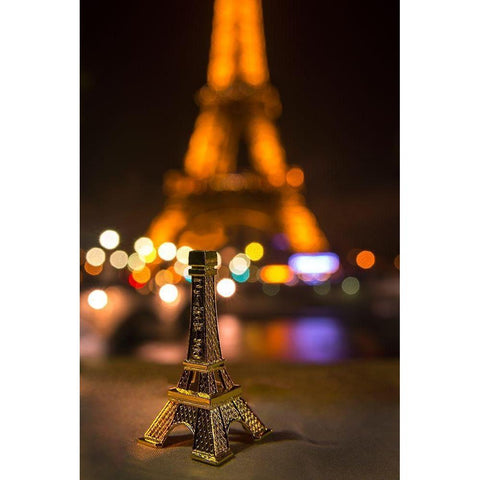 A souvenir Eiffel Tower on the wall of the Seine River across from the real thing Black Modern Wood Framed Art Print by Steve Mohlenkamp