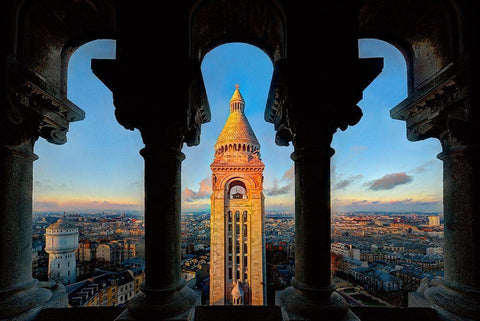 Paris-France-skyline with Eiffel Tower from the screecher dome balcony White Modern Wood Framed Art Print with Double Matting by Steve Mohlenkamp