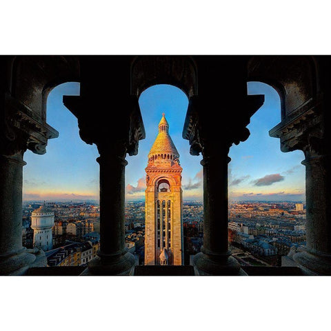 Paris-France-skyline with Eiffel Tower from the screecher dome balcony Black Modern Wood Framed Art Print with Double Matting by Steve Mohlenkamp
