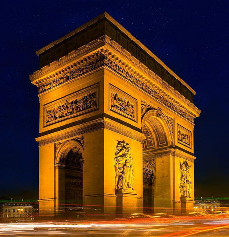 Traffic passes the Arch de Triumph on the Champs Elysee in Paris-France Black Ornate Wood Framed Art Print with Double Matting by Steve Mohlenkamp