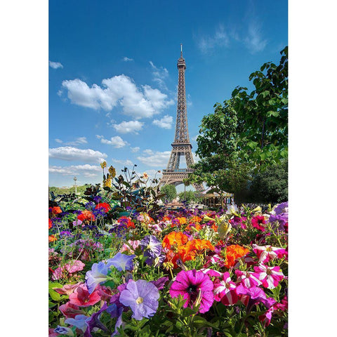 Flowers and Eiffel Tower in Paris-France White Modern Wood Framed Art Print by Steve Mohlenkamp