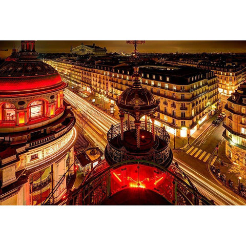 Night time Paris skyline from balcony Black Modern Wood Framed Art Print by Steve Mohlenkamp