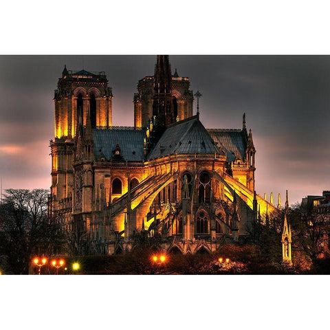 Notre Dame Cathedral and the Seine River shimmer in the Paris-France night Black Modern Wood Framed Art Print by Steve Mohlenkamp