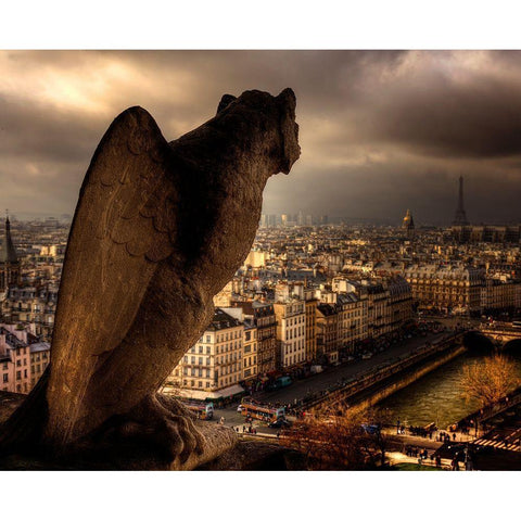 Notre Dame Cathedral-the Seine River and the skyline shimmer on a Paris-France cloudy afternoon Black Modern Wood Framed Art Print by Steve Mohlenkamp