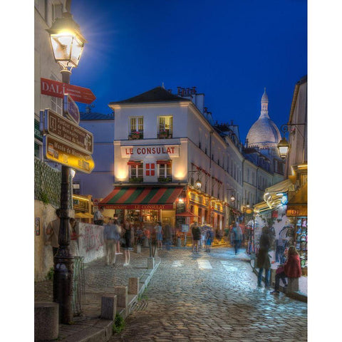 Night street scene in Montmartre district in Paris-France White Modern Wood Framed Art Print by Steve Mohlenkamp
