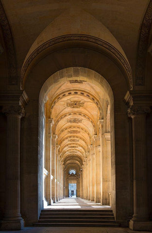 Hallway to the pyramid and courtyard at the Louvre in Paris-France Black Ornate Wood Framed Art Print with Double Matting by Steve Mohlenkamp