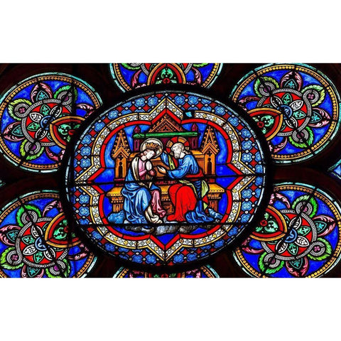 Virgin Mary-Jesus Christ stained glass-Notre Dame Cathedral-Paris-France  Black Modern Wood Framed Art Print by Perry, William