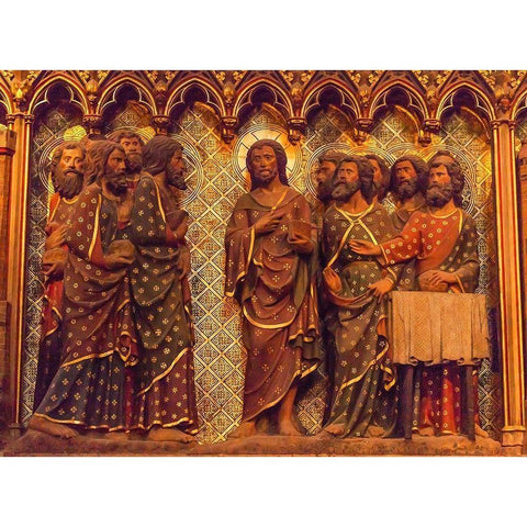 Jesus Christ Twelve Disciples Wooden Panel statues Sculpture-Notre Dame Cathedral-Paris-France  Black Modern Wood Framed Art Print by Perry, William