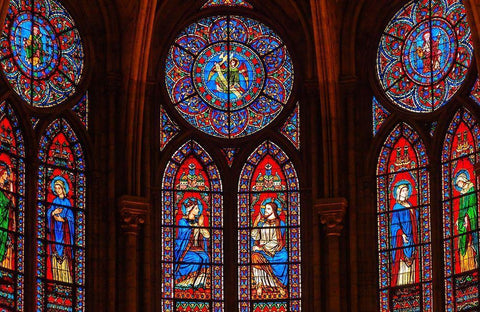 Jesus Christ Mary Angels stained glass-Notre Dame Cathedral-Paris-France  White Modern Wood Framed Art Print with Double Matting by Perry, William