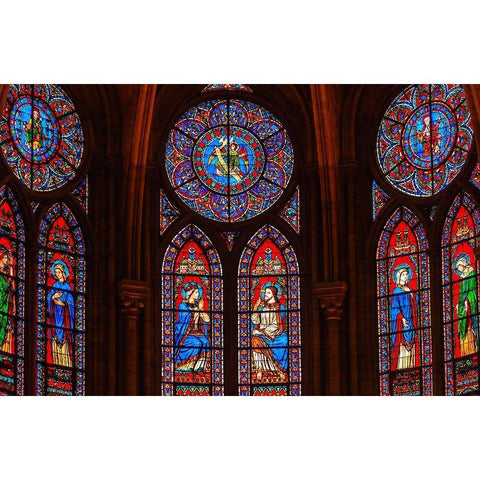 Jesus Christ Mary Angels stained glass-Notre Dame Cathedral-Paris-France  Black Modern Wood Framed Art Print by Perry, William