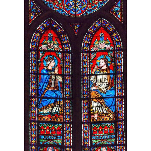 Jesus Christ Mary stained glass-Notre Dame Cathedral-Paris-France  Gold Ornate Wood Framed Art Print with Double Matting by Perry, William