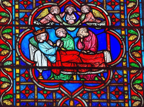 King Death Bed Angels Medieval Stories stained glass-Notre Dame Cathedral-Paris-France  White Modern Wood Framed Art Print with Double Matting by Perry, William