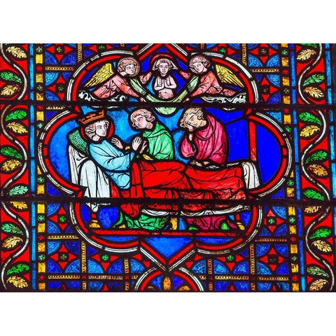 King Death Bed Angels Medieval Stories stained glass-Notre Dame Cathedral-Paris-France  Black Modern Wood Framed Art Print with Double Matting by Perry, William