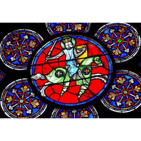 Armed Knight Sword stained glass-Notre Dame Cathedral-Paris-France  Black Modern Wood Framed Art Print with Double Matting by Perry, William