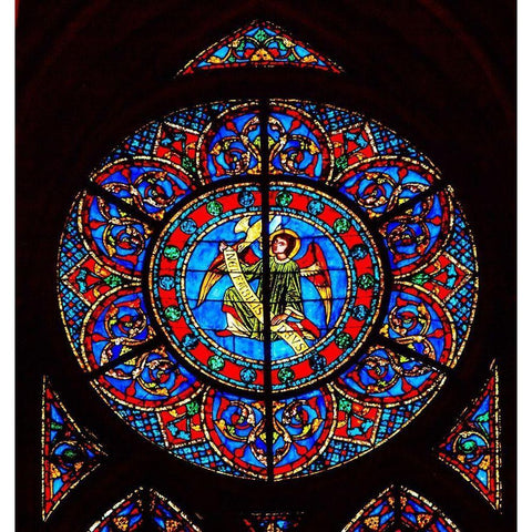 Angel stained glass-Notre Dame Cathedral-Paris-France  Black Modern Wood Framed Art Print by Perry, William