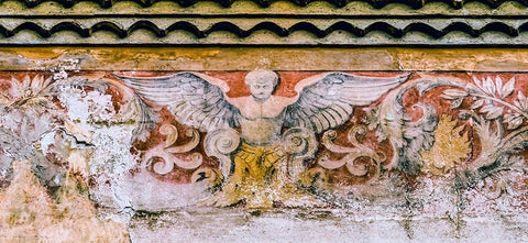 Angel fresco- Nimes Cathedral- Gard- France. Catholic church created 1100 AD Black Modern Wood Framed Art Print by Perry, William