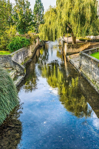 Colorful old buildings- Park Aure River reflection- Bayeux- Normandy- France Black Ornate Wood Framed Art Print with Double Matting by Perry, William