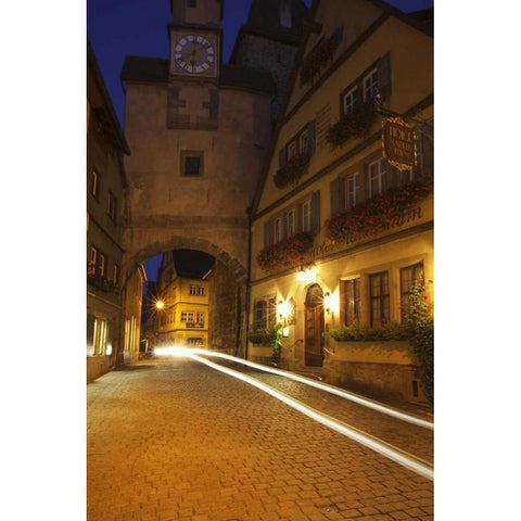 Germany, Rothenburg Night street scene White Modern Wood Framed Art Print by Flaherty, Dennis