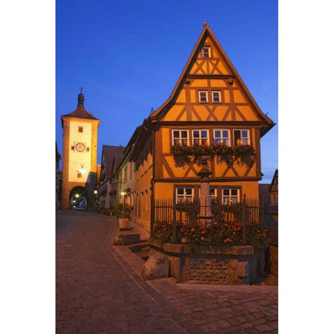 Germany, Rothenburg Siebers Tower with clock Gold Ornate Wood Framed Art Print with Double Matting by Flaherty, Dennis