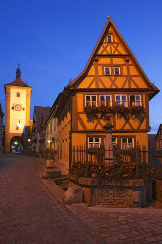 Germany, Rothenburg Siebers Tower with clock Black Ornate Wood Framed Art Print with Double Matting by Flaherty, Dennis