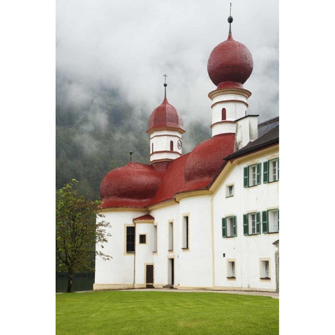 Germany, Lake Konigssee St Bartholomews Church Gold Ornate Wood Framed Art Print with Double Matting by Flaherty, Dennis