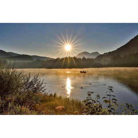 Germany-Bavaria-Ramsau bei Berchtesgaden-Fishing on Lake Hintersee in Early Morning Light Black Modern Wood Framed Art Print with Double Matting by Looney, Hollice