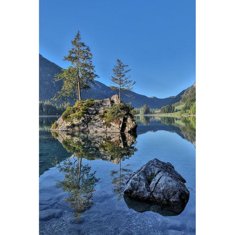 Germany-Bavaria-Ramsau bei Berchtesgaden-Lake Hintersee in Morning Light Black Modern Wood Framed Art Print with Double Matting by Looney, Hollice