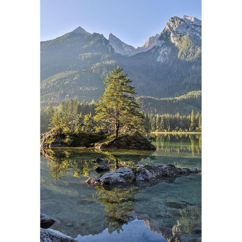 Germany-Bavaria-Ramsau bei Berchtesgaden-Lake Hintersee in Morning Light White Modern Wood Framed Art Print by Looney, Hollice