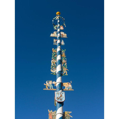 Traditional Bavarian maypole (Maibaum) Village Schliersee in the Bavarian Alps-Bavaria-Germany Black Modern Wood Framed Art Print by Zwick, Martin