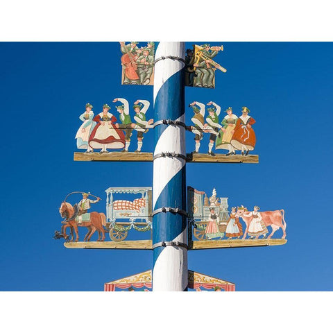 Traditional Bavarian maypole (Maibaum) Village Schliersee in the Bavarian Alps-Bavaria-Germany Black Modern Wood Framed Art Print by Zwick, Martin