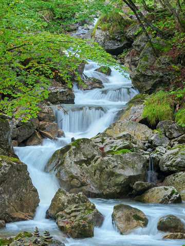 Waterfall in gorge of Gaisalpbach near Oberstdorf in the Allgau-Germany-Bavaria White Modern Wood Framed Art Print with Double Matting by Zwick, Martin