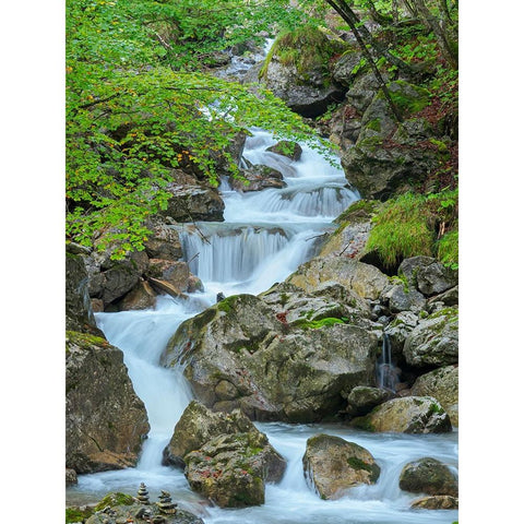 Waterfall in gorge of Gaisalpbach near Oberstdorf in the Allgau-Germany-Bavaria Gold Ornate Wood Framed Art Print with Double Matting by Zwick, Martin