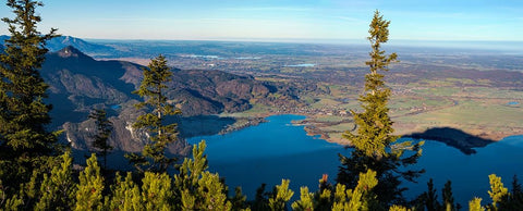 View from Mt-Jochberg near lake Walchensee towards lake Kochelsee and the foothills of the Bavarian Black Ornate Wood Framed Art Print with Double Matting by Zwick, Martin