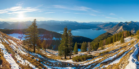 View from Mt-Jochberg near lake Walchensee towards lake Walchensee-Wetterstein mountain range and K Black Ornate Wood Framed Art Print with Double Matting by Zwick, Martin