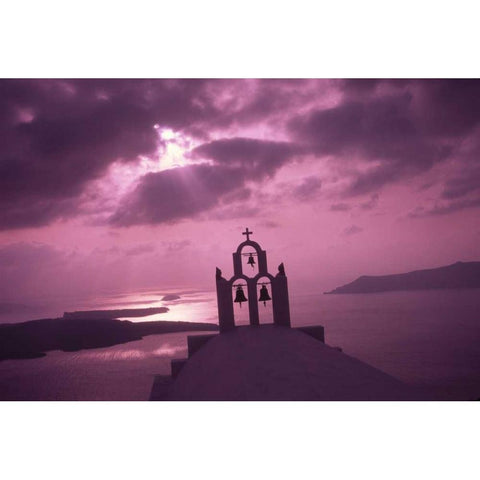 Greece, Santorini Island, Church steeple at night Gold Ornate Wood Framed Art Print with Double Matting by Satushek, Steve