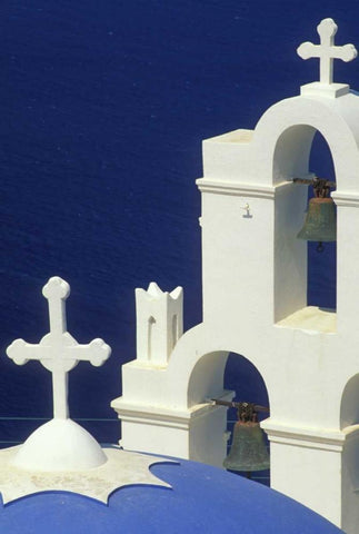 Greece, Santorini Greek church and its bells White Modern Wood Framed Art Print with Double Matting by Anon, Josh