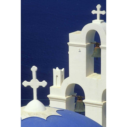 Greece, Santorini Greek church and its bells Black Modern Wood Framed Art Print by Anon, Josh
