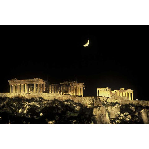 Greece, Athens Moonrise over the Parthenon Gold Ornate Wood Framed Art Print with Double Matting by Noble Gardner, Nancy