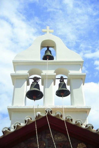 Greece, Island of Hydra Bells on a chapel White Modern Wood Framed Art Print with Double Matting by Noble Gardner, Nancy
