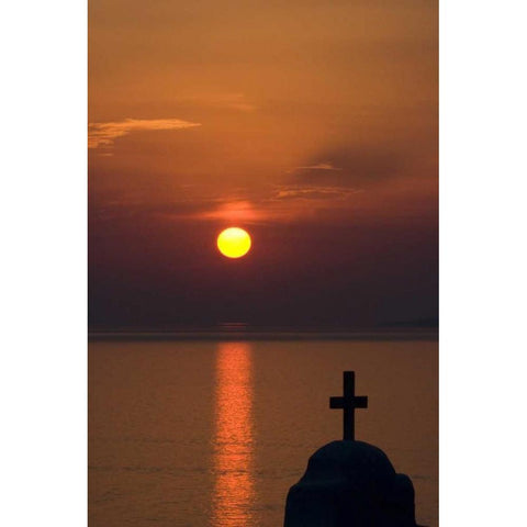 Greece, Mykonos Greek Orthodox church, sunset Black Modern Wood Framed Art Print with Double Matting by Young, Bill