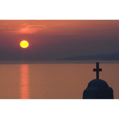 Greece, Mykonos Greek Orthodox church, sunset Black Modern Wood Framed Art Print by Young, Bill