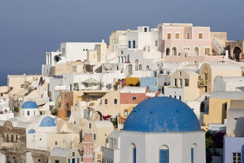 Greece, Santorini, Thira, Oia City Overlook Black Ornate Wood Framed Art Print with Double Matting by Young, Bill