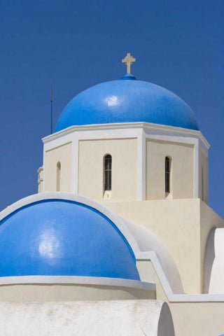 Greece,Thira, Oia Blue Greek Orthodox church Black Ornate Wood Framed Art Print with Double Matting by Young, Bill