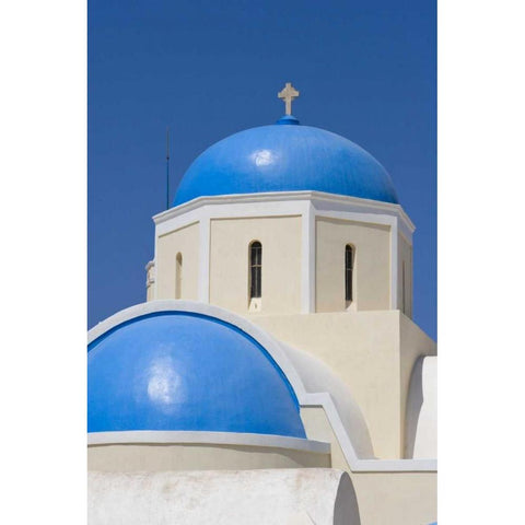 Greece,Thira, Oia Blue Greek Orthodox church Black Modern Wood Framed Art Print by Young, Bill